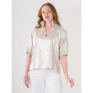 Emily McCarthy Metallic Gold Linen Women's Top